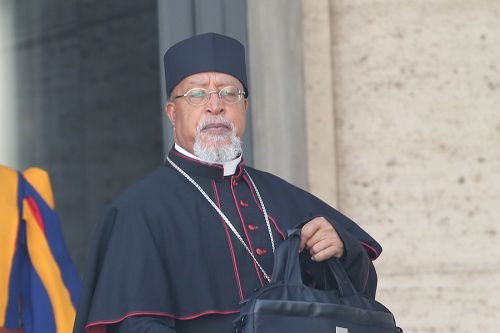 Cardinal Berhaneyesus Souraphiel of Addis Ababa departs the Vatican's Synod Hall
