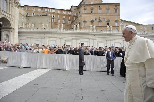 Pope Francis arrives to St. Peter's Square for the General Audience