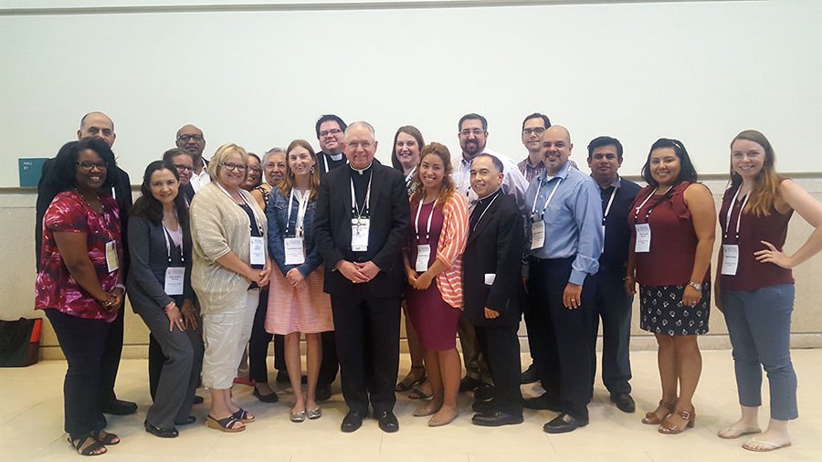 Archbishop José H. Gomez is pictured with delegates from the Archdiocese of Los Angeles during the "Convocation of Catholic Leaders” in Orlando
