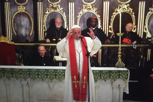 Pope Francis at Vespers with priests