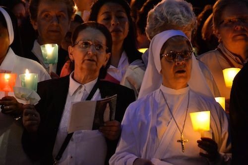 Faithful pray in a special event dedicated to the Virgin Mary the Vatican Gardens on May 31