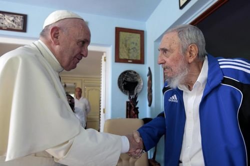 Pope Francis and Fidel Castro in a private meeting