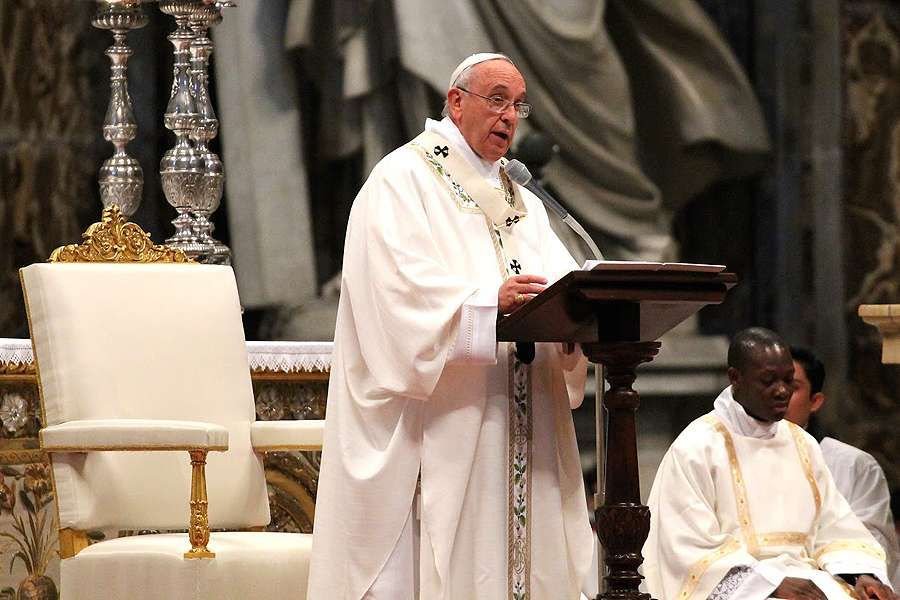 Pope Francis during the Chrism Mass on Holy Thursday in St. Peter's Basilica on April 2