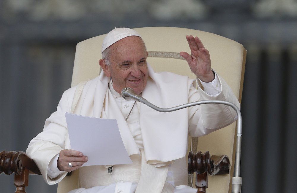 Pope Francis leads his general audience in St. Peter's Square at the Vatican May 22
