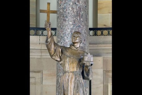 The statue of Father Junipero Serra inside the National Statuary Hall in Washington D.C.