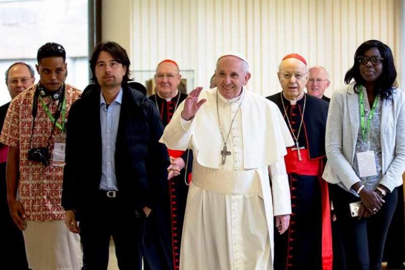 Pope Francis at the Vatican's pre-synodal youth meeting in March 2018. Credit: Daniel Ibanez/CNA.