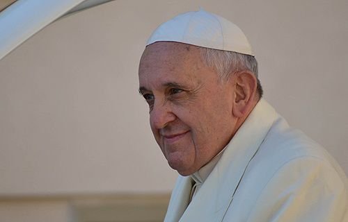Pope Francis greets pilgrims in St. Peter's Square before the Wed. general audience on April 16