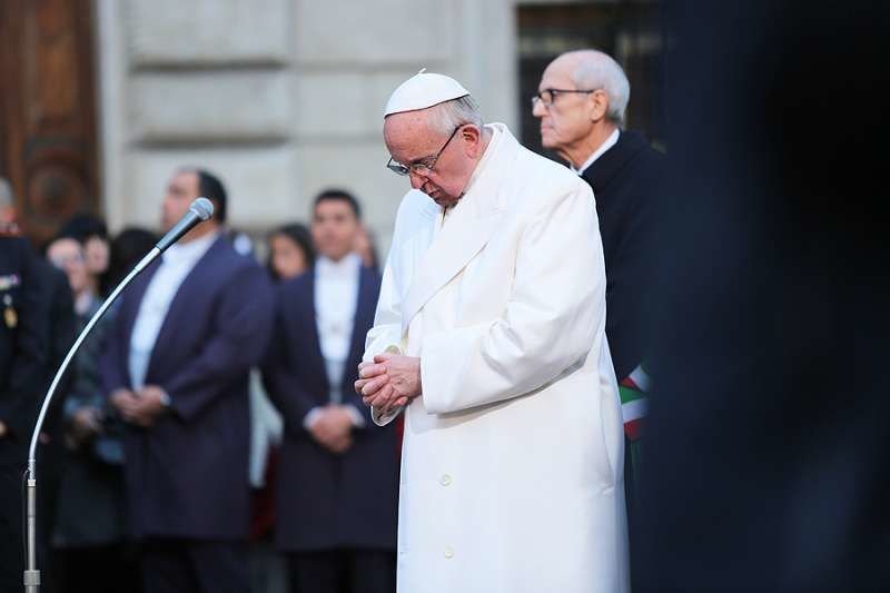 Pope Francis prays at the Piazza di Spagna