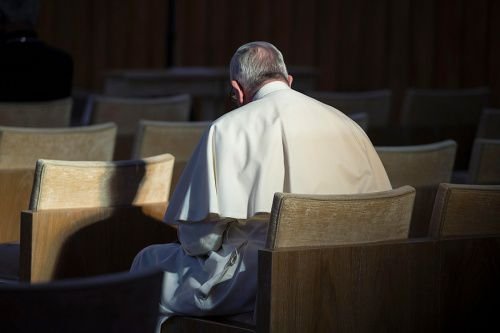 Pope Francis reflects during a retreat in Ariccia