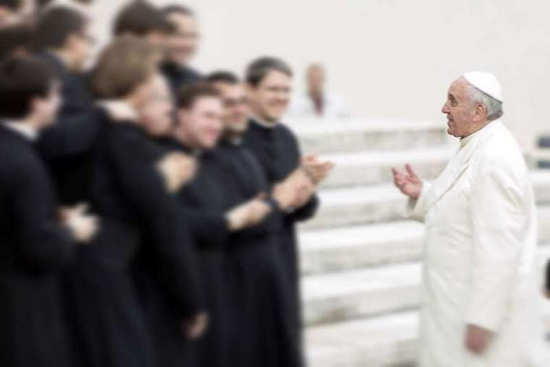 Pope Francis greets the pilgrims during his weekly general audience in St Peter's square at the Vatican on Feb. 26