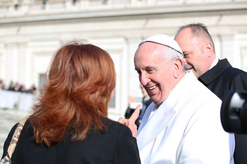 Pope Francis and a woman at the general audience in St. Peter's Square