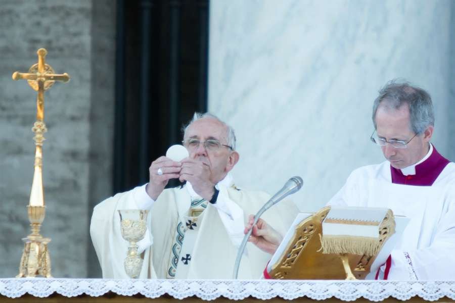 Pope Francis says Mass for Corpus Christi at the Basilica of St John Lateran in Rome