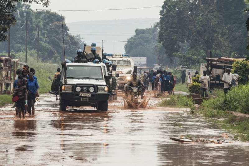 MINUSCA peacekeepers patrol the PK5 neighborhood of Bangui