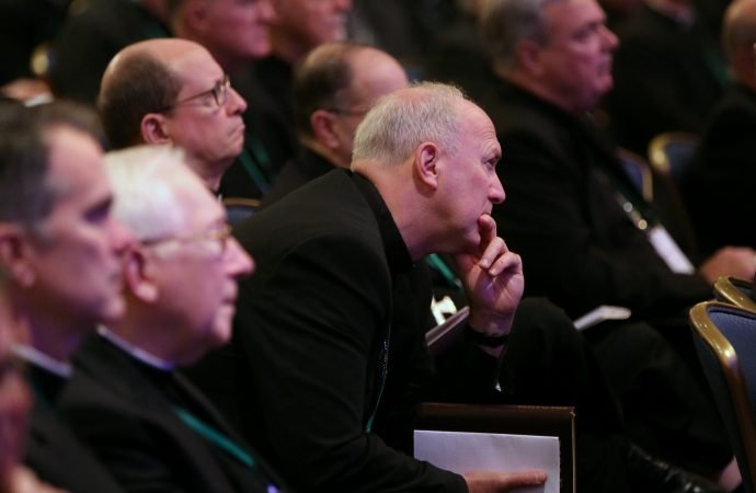 Prelates listen to an abuse survivor in the chapel during a day of prayer Nov. 12 at the fall general assembly of the U.S. Conference of Catholic Bishops in Baltimore. (CNS via Crux)
