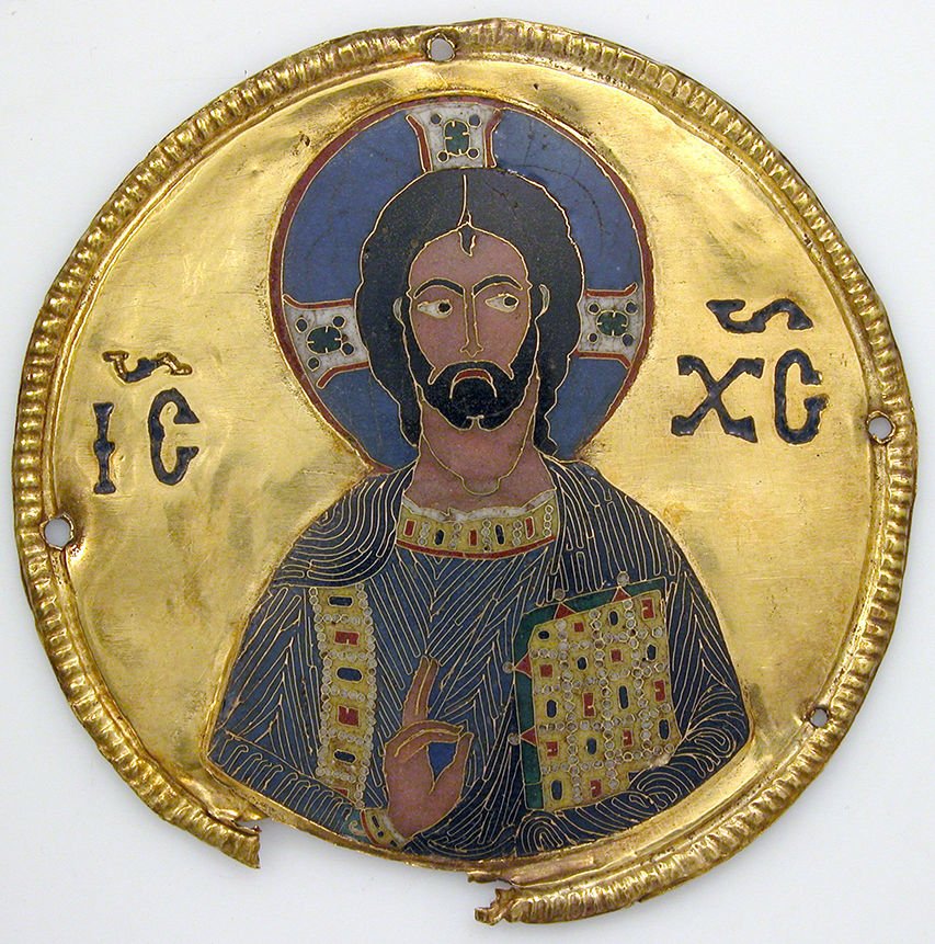 This medallion of Christ is from a group of 12 that once surrounded an icon of the archangel Gabriel. The medallions may have been sent as a gift from the Byzantine court to the neighboring Christian state of Georgia. (Gift of J. Pierpont Morgan