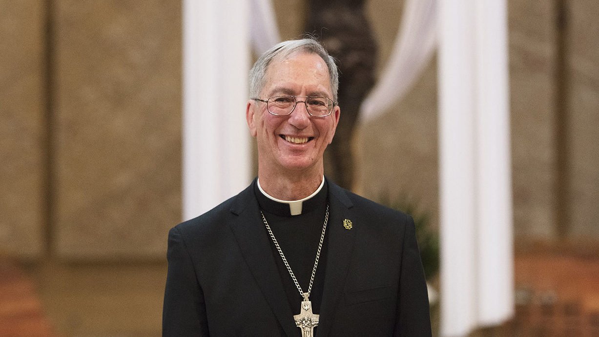 Bishop-elect Marc V. Trudeau at an April 5 introductory press conference at the Cathedral of Our Lady of the Angels in Los Angeles. VICTOR ALEMÁN/ANGELUS NEWS