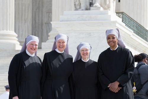 Little Sisters of the Poor outside SCOTUS after oral arguments for their case against the HHS Mandate. Credit: Becket Fund for Religious Liberty.
