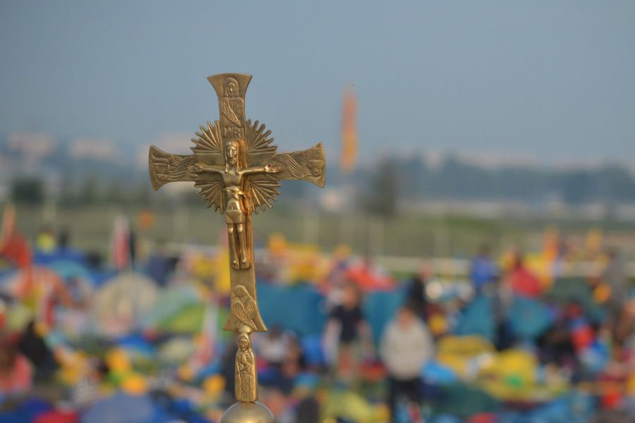 A crucifix in the field at Campus Misericordiae in Krakow for World Youth Day