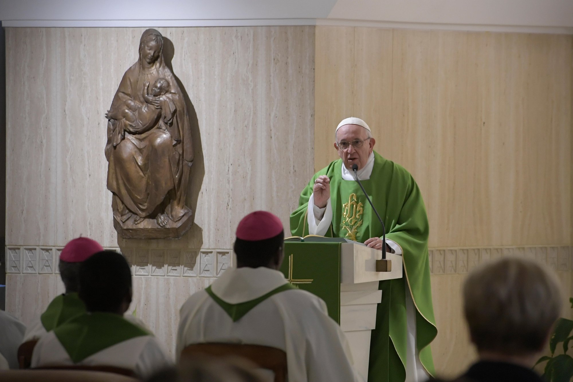 Pope Francis delivers the homily as he celebrates Mass Sept. 4 in the chapel of his residence