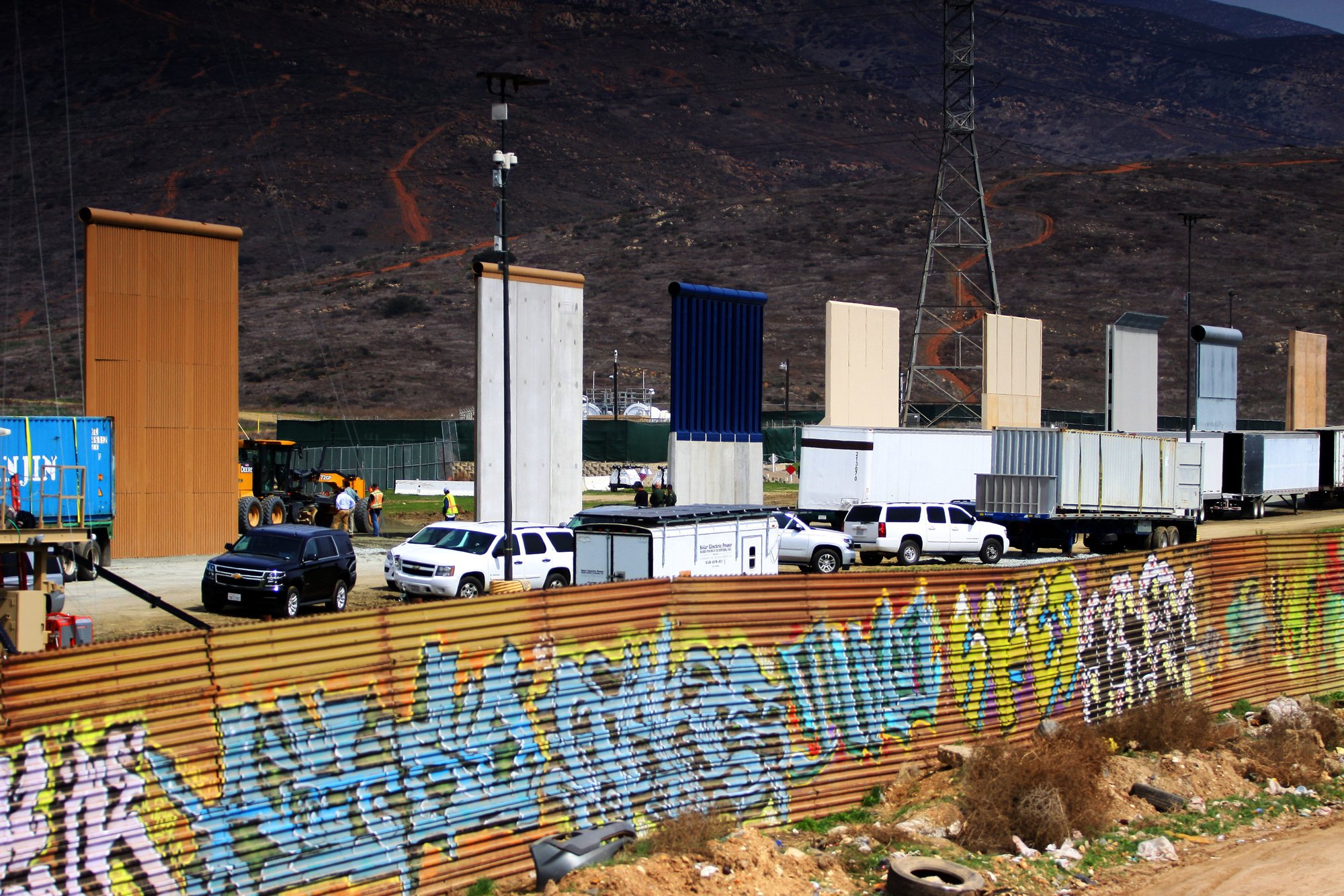 Border wall prototypes are seen near San Diego March 12. Image taken from Las Torres