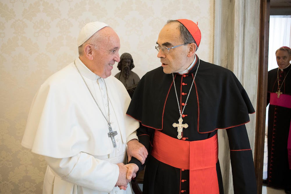 Pope Francis meets with French Cardinal Philippe Barbarin of Lyon at the Vatican March 18