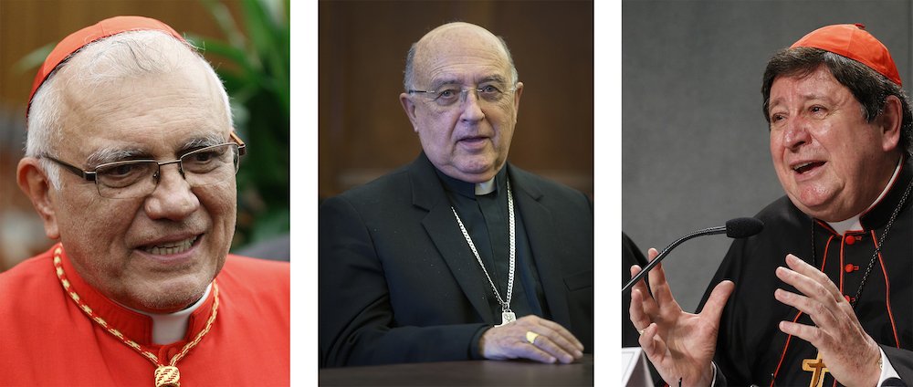 Pope Francis named three delegate presidents for the Oct. 6-27 Synod of Bishops for the Amazon. Pictured in a combination photo: Cardinals Baltazar Porras Cardozo