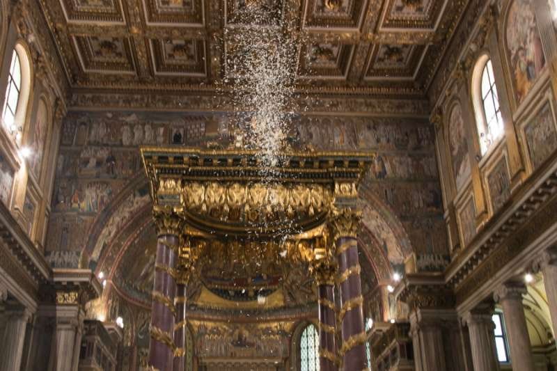 Rose petals fall in St. Mary Major Basilica Aug. 5