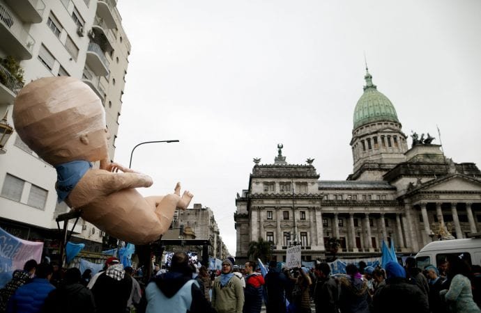 Pro-life demonstrators gather outside Congress in Buenos Aires