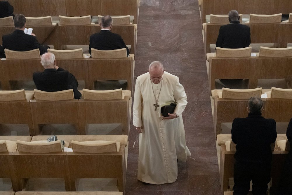 Pope Francis is seen during the Lenten retreat for the Roman Curia in Ariccia