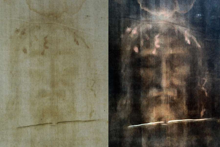 Shroud of Turin featuring positive (Left) and negative (Right) digital filters. (Credit: Dianelos Georgoudis via Wikimedia Commons/CNA 8/3/15)
