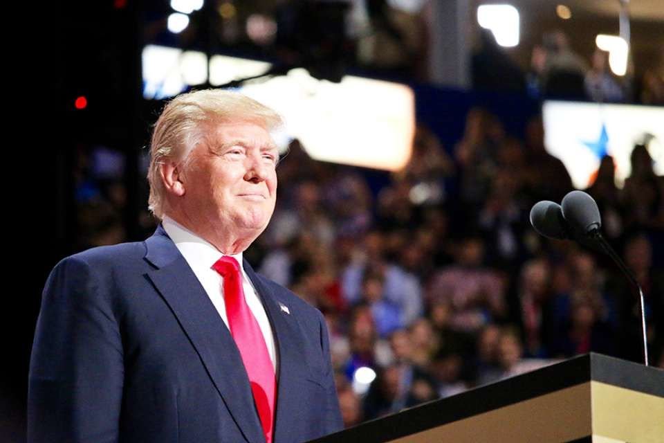 President Donald Trump appears at the RNC in Cleveland
