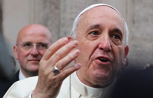 Pope Francis greets the faithful at Rome's St. Stanislaus parish