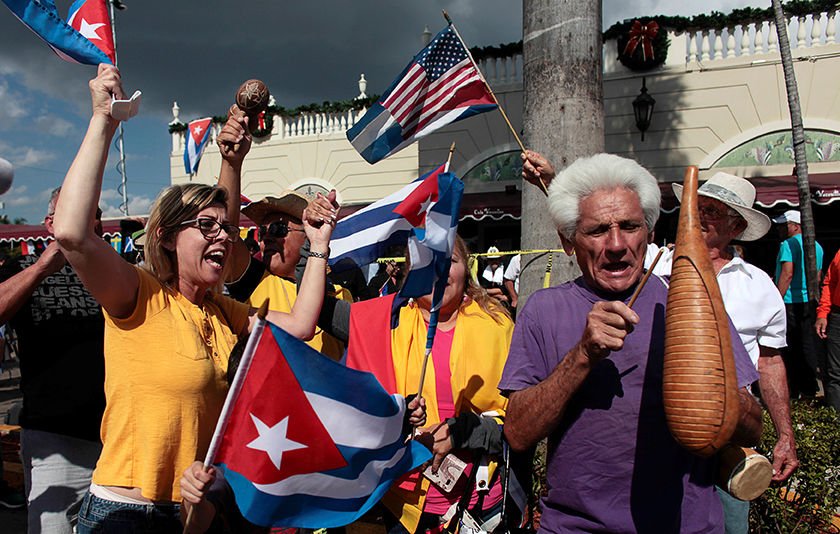 People in the Little Havana district of Miami celebrate following the announcement of the death of Cuban revolutionary leader Fidel Castro. ( CNS PHOTO/JAVIER GALEANO