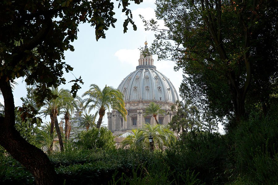 The dome of St. Peter's Basilica is seen through trees in the Vatican Gardens Oct. 3. (CNS photo/Paul Haring)