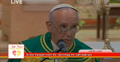 Pope Francis delivers his homily during Vespers with Paraguay clergy and religious.