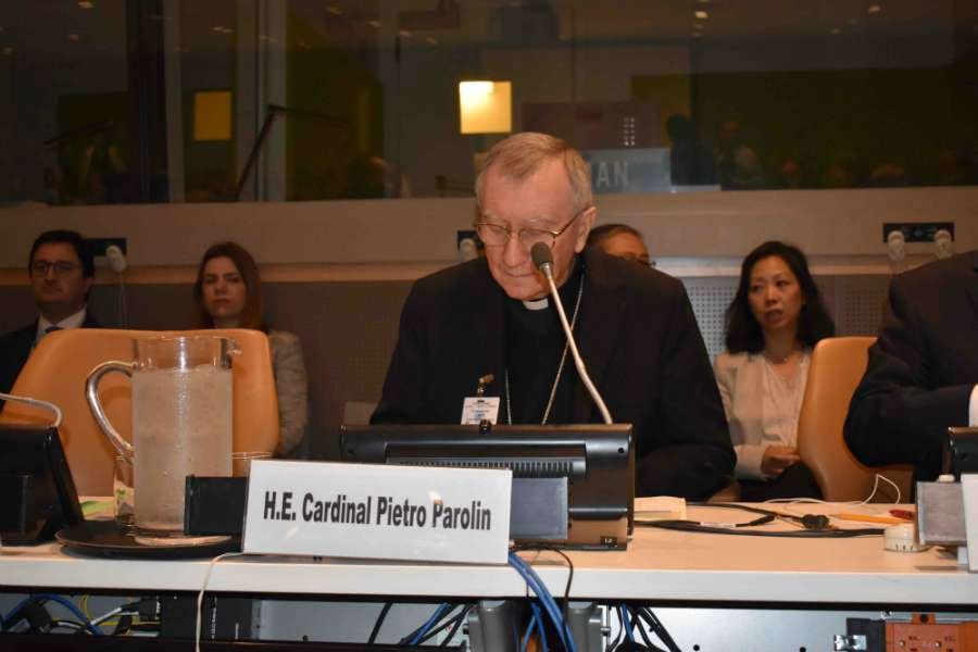 Cardinal Pietro Parolin gives an intervention during a panel discussion hosted by Hungary at the UN General Assembly in NYC, Sept. 27, 2019. (Holy See Mission to the United Nations)