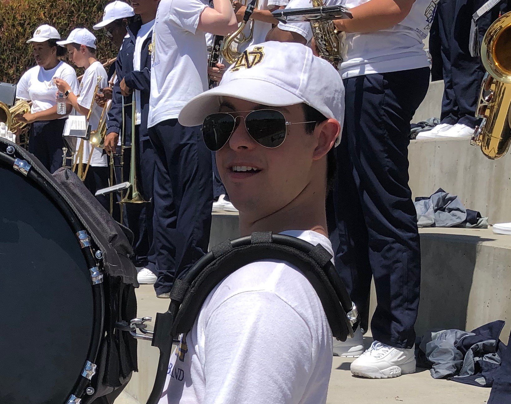 Matthew Von Der Ahe is a bass drum player in Notre Dame High School's marching band. (EMMY VON DER AHE)