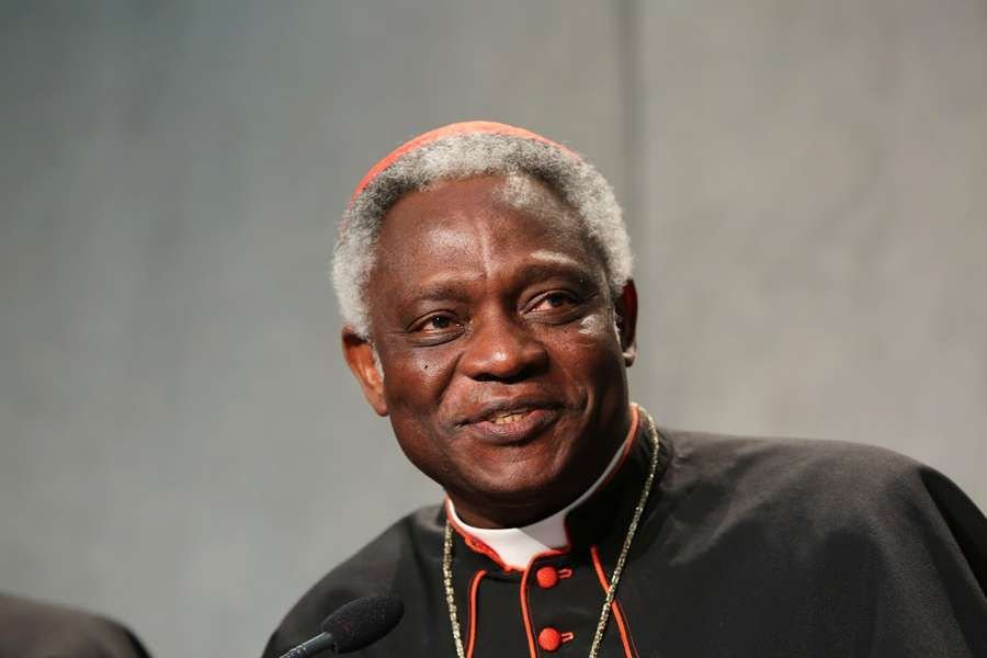 Cardinal Peter Turkson of Ghana at a press conference on the Synod on the Family