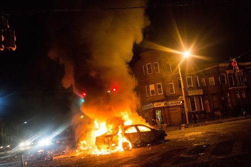 Protests in Baltimore after man died while in police custody. April 28