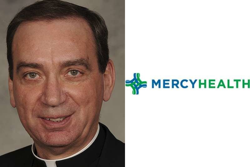 Archbishop Dennis Schnurr- CNA file photo. Mercy Health logo- public domain.