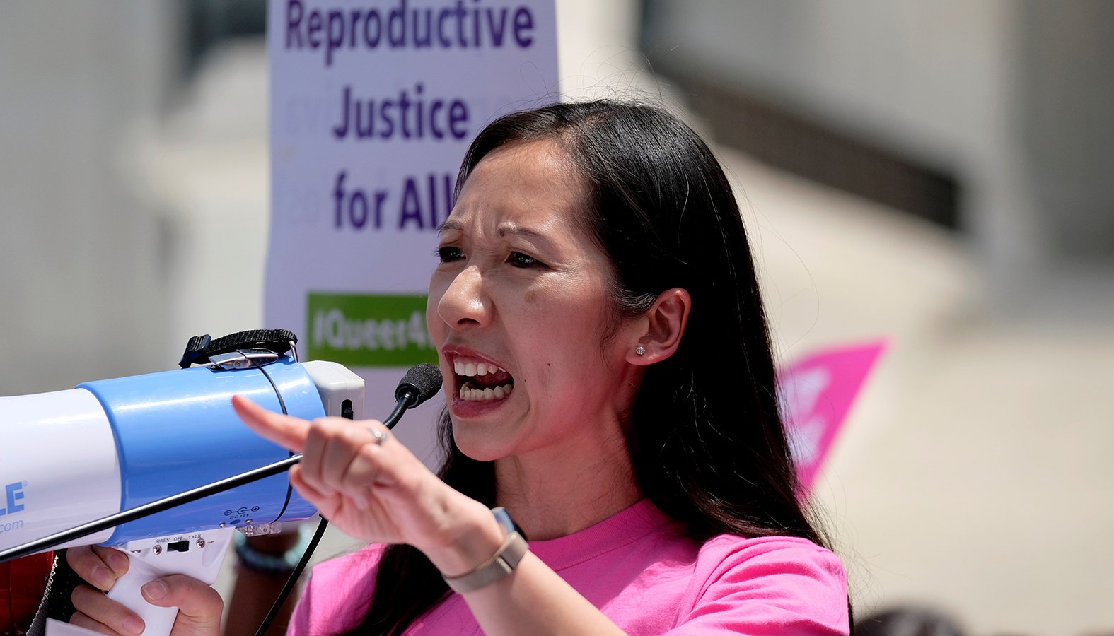Dr. Leana Wen, then Planned Parenthood president, speaks at a protest against restrictions on abortion outside the U.S. Supreme Court in Washington May 21, 2019. (CNS photo/James Lawler Duggan, Reuters)