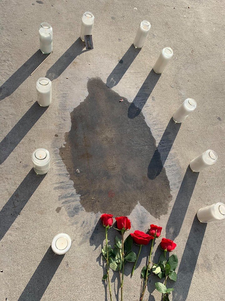 Candles surround the spot in front of the Holy Family rectory before and after (below) the “Guadalupe puddle” dried. (PHOTO COURTESY HOLY FAMILY CHURCH)
