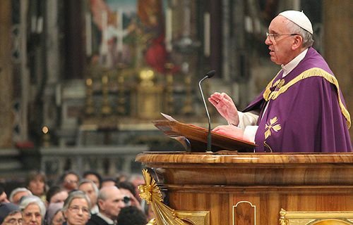Pope Francis preaches during a penance service at St. Peter's Basilica