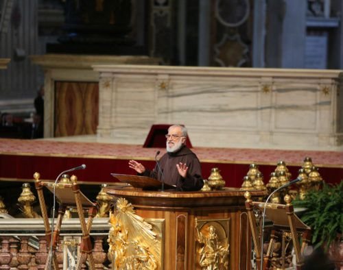 Fr. Cantalamessa speaks during Good Friday's liturgy at St. Peter's Basilica on April 3