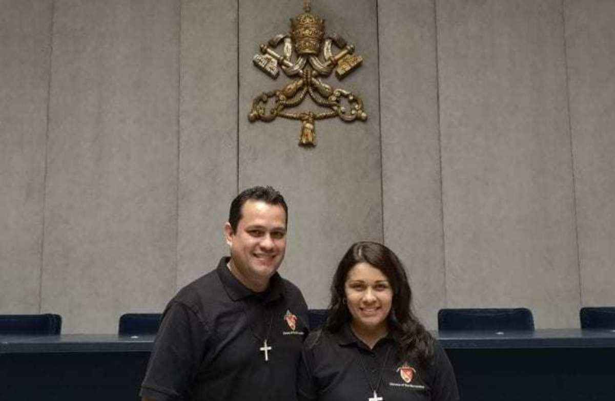 Mario and Paola Martinez at the Holy See Press Office Sept. 17, 2019. (Elise Harris/Crux)