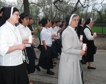 Missionary Sisters of St. Charles march for their convent in a March 2012 protest. Courtesy of United for a Better Stone Park.