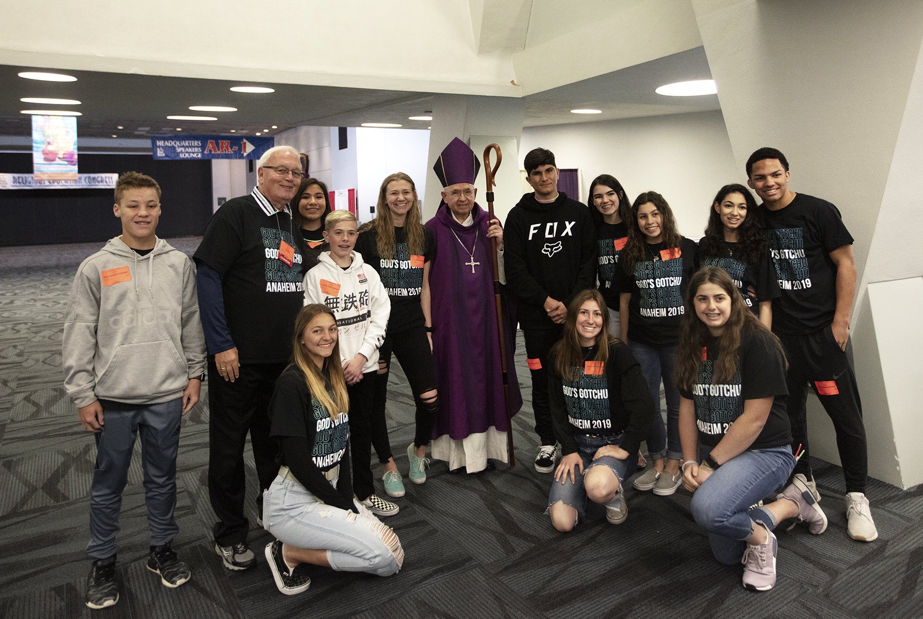 Participants gather with Archbishop Gomez during the Youth Day celebration March 21. (VICTOR ALEMÁN)