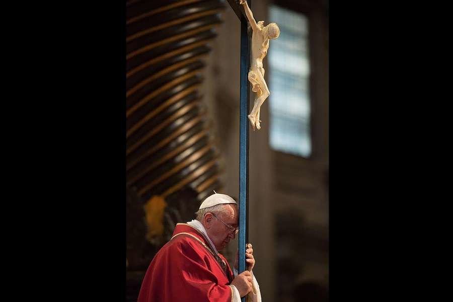 Pope Francis at The Liturgy of the Lord's Passion at St. Peter's Basilica on April 3