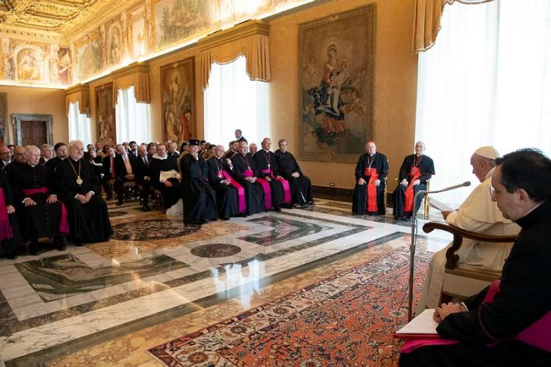Pope Francis addresses participants in the Reunion of Aid Agencies for the Oriental Churches in the Vatican's Consistory Hall