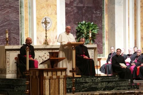 Pope Francis addresses the bishops of the United States in St. Matthew's Cathedral